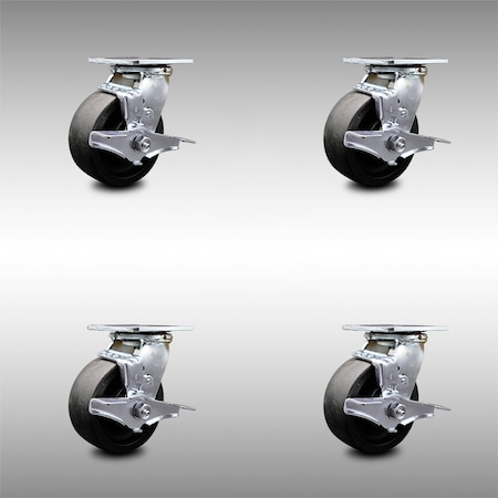 Service Caster 5 Inch SS Glass Filled Nylon Caster Set with Ball Bearings and Brake/Swivel Lock SCC-SS30S520-GFNB-TLB-BSL-4